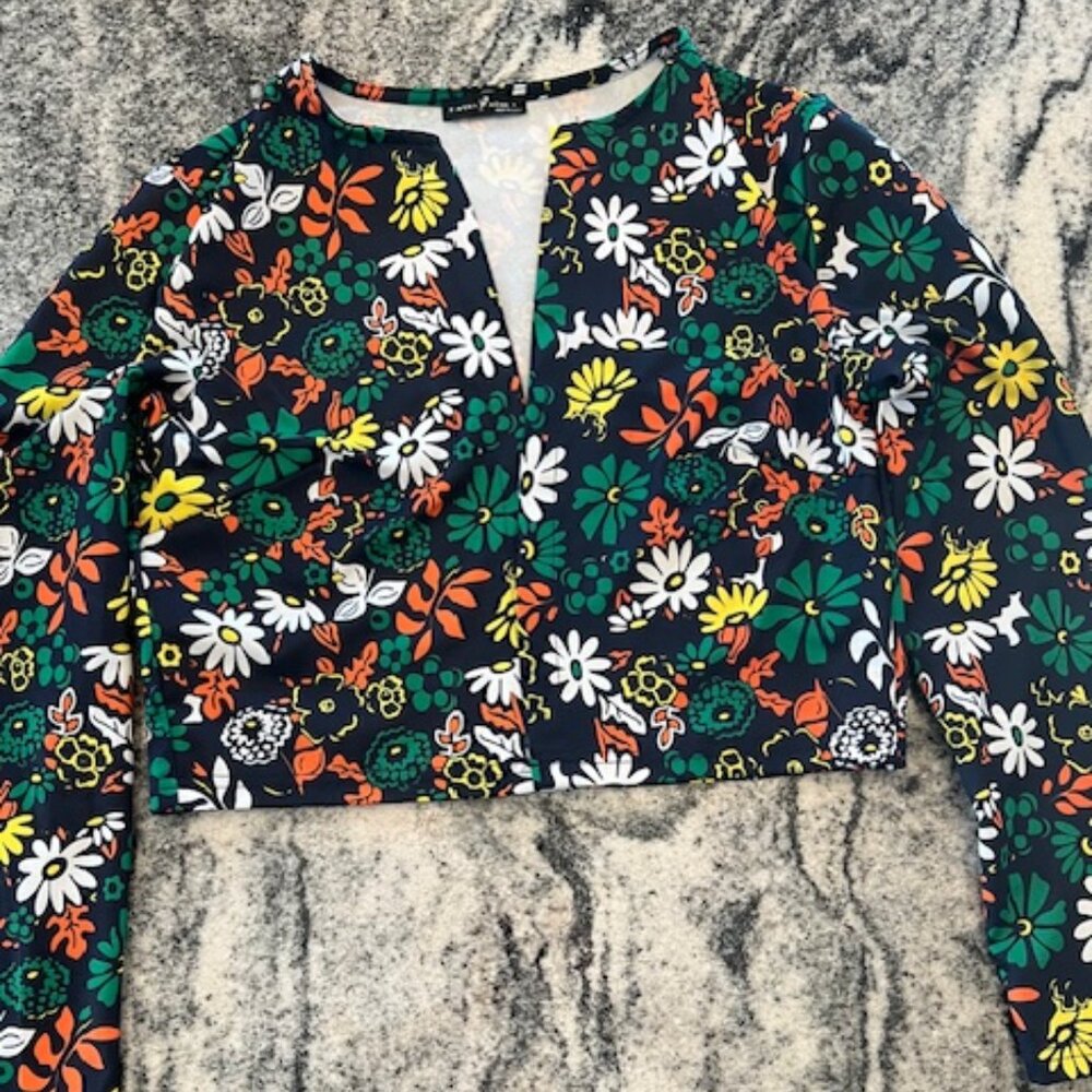 Colorful‎ floral-print top Large Emery Rose crop V neck vibrant pattern daisies